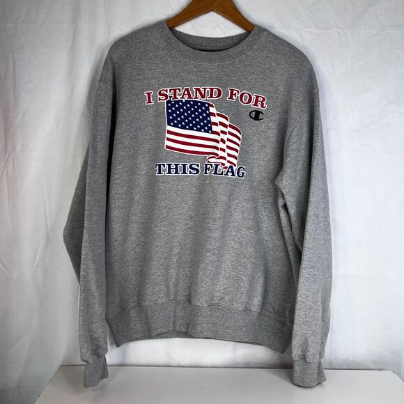 Champion Crewneck "I Stand for This Flag" Sweater Cotton Blend Size Large - Picture 10 of 10